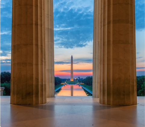 View of the National Mall from the pillars of the Lincoln Memorial