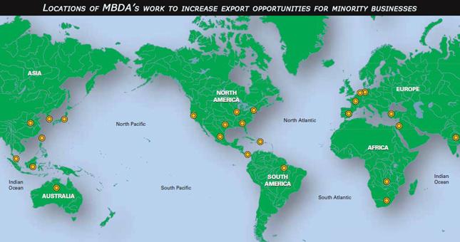 Locations of MBDA&#039;s work to increase export opportunities for minority-owned businesses